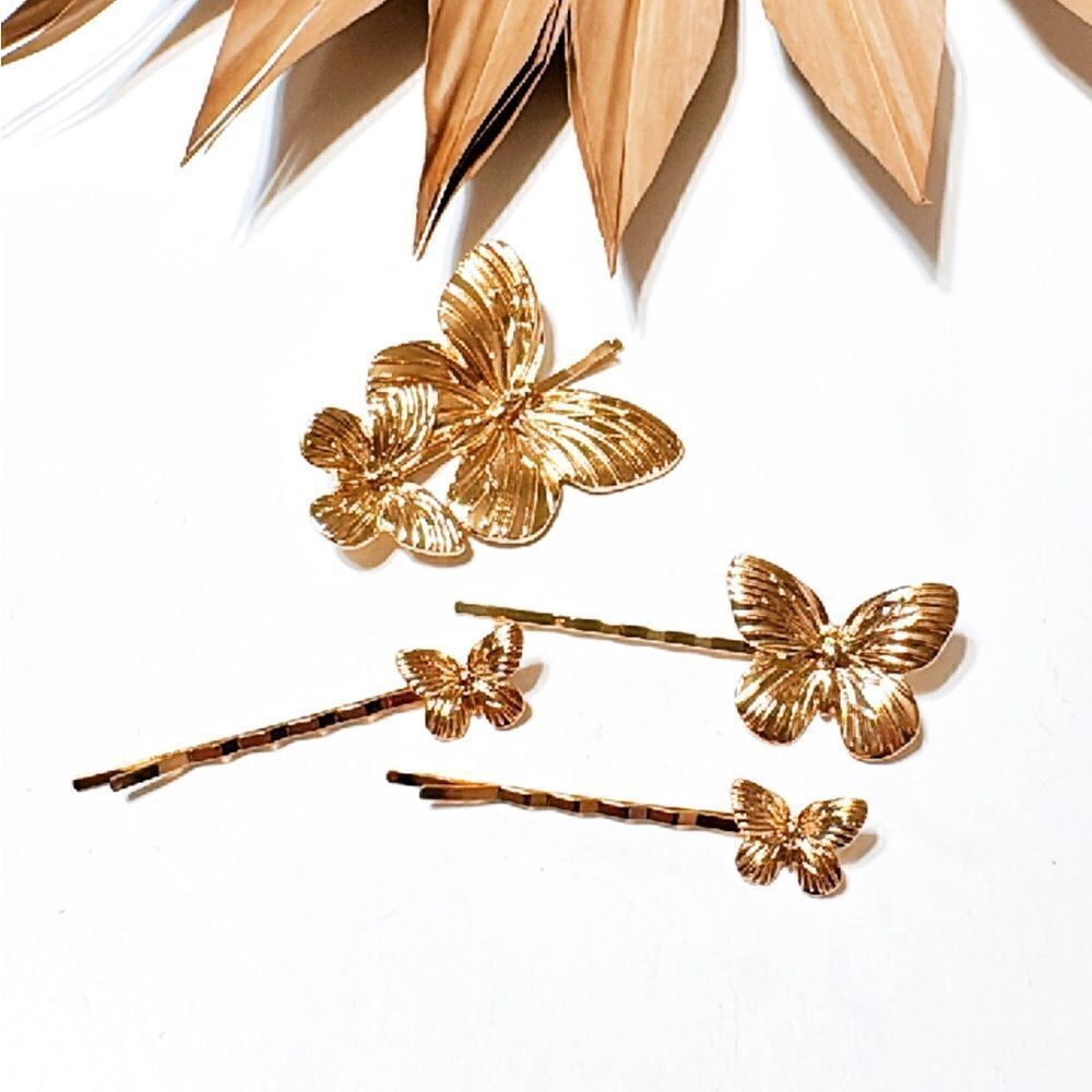 Gold butterfly hair pin S749 - Picture 4 of 5
